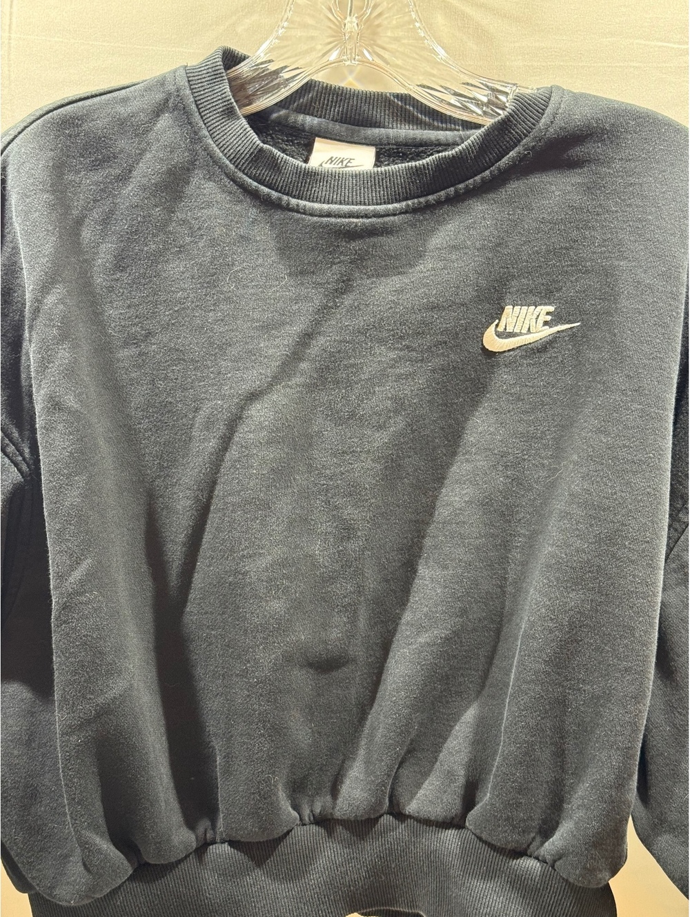 Nike Women’s L Washed Black Oversized Crewneck Sweatshirt Embroidered Swoosh